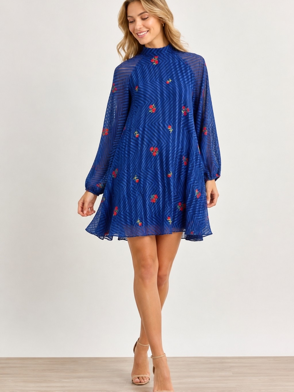 ASOS Maternity Pleated Trapeze Floral Mini Dress Sz 2 Blue Babydoll Feminine
